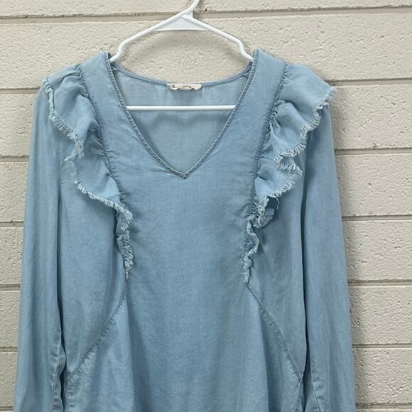 Anthropologie Jane and Delancy Blue Ruffled Blouse size L - Picture 8 of 8